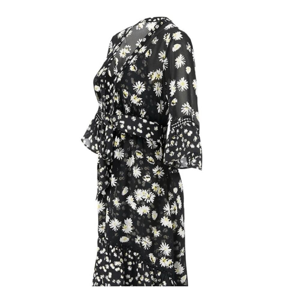 CAbi Daisy Print 2 Piece Chiffon Dress/Duster Wrap Black & White Sz L COTTAGE - Picture 7 of 16